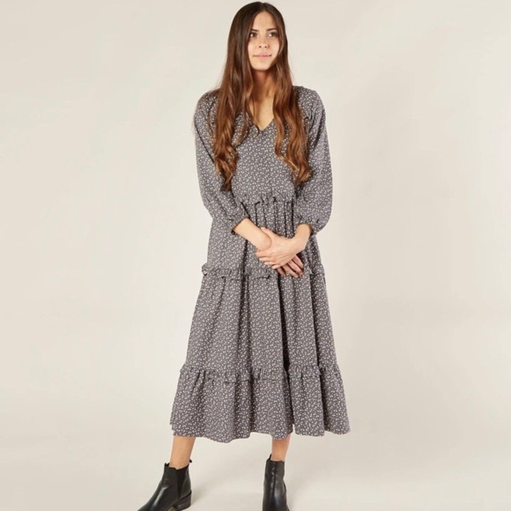 NWT Rylee + Cru Mabel Maxi Dress in Washed Indigo Ditsy size L